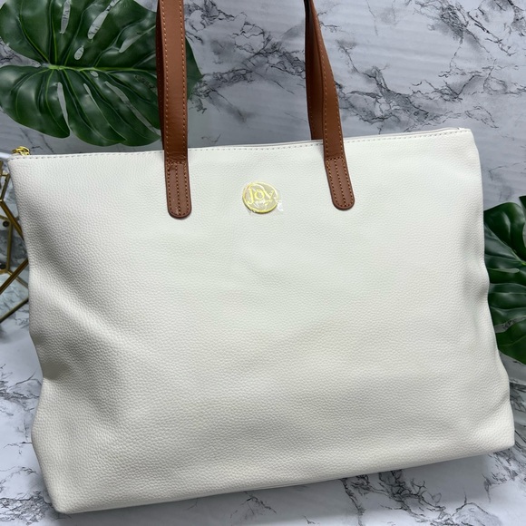 Joy Mangano Bags Joy Mangano White Pebble Leather Tote Bag Brown